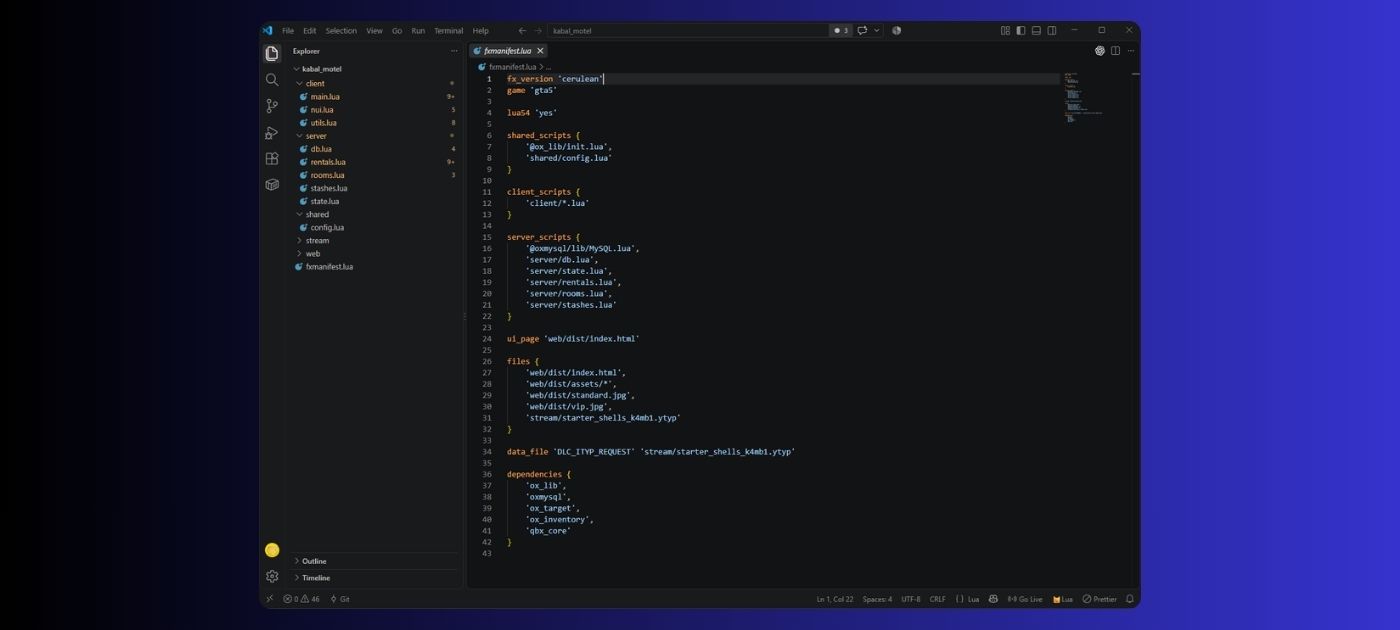 A clean fxmanifest.lua and resource dependency diagram