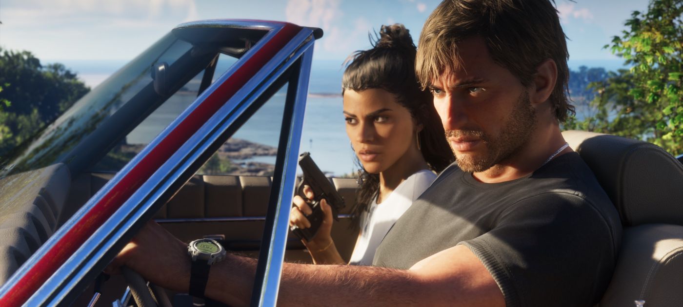 Grand Theft Auto VI artwork featuring Jason and Lucia